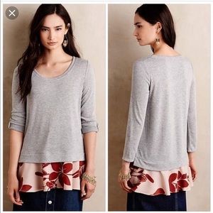 Anthro Little Yellow Button Layered Floral Top